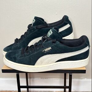 Puma Black Suede Sneakers with Cream Accents